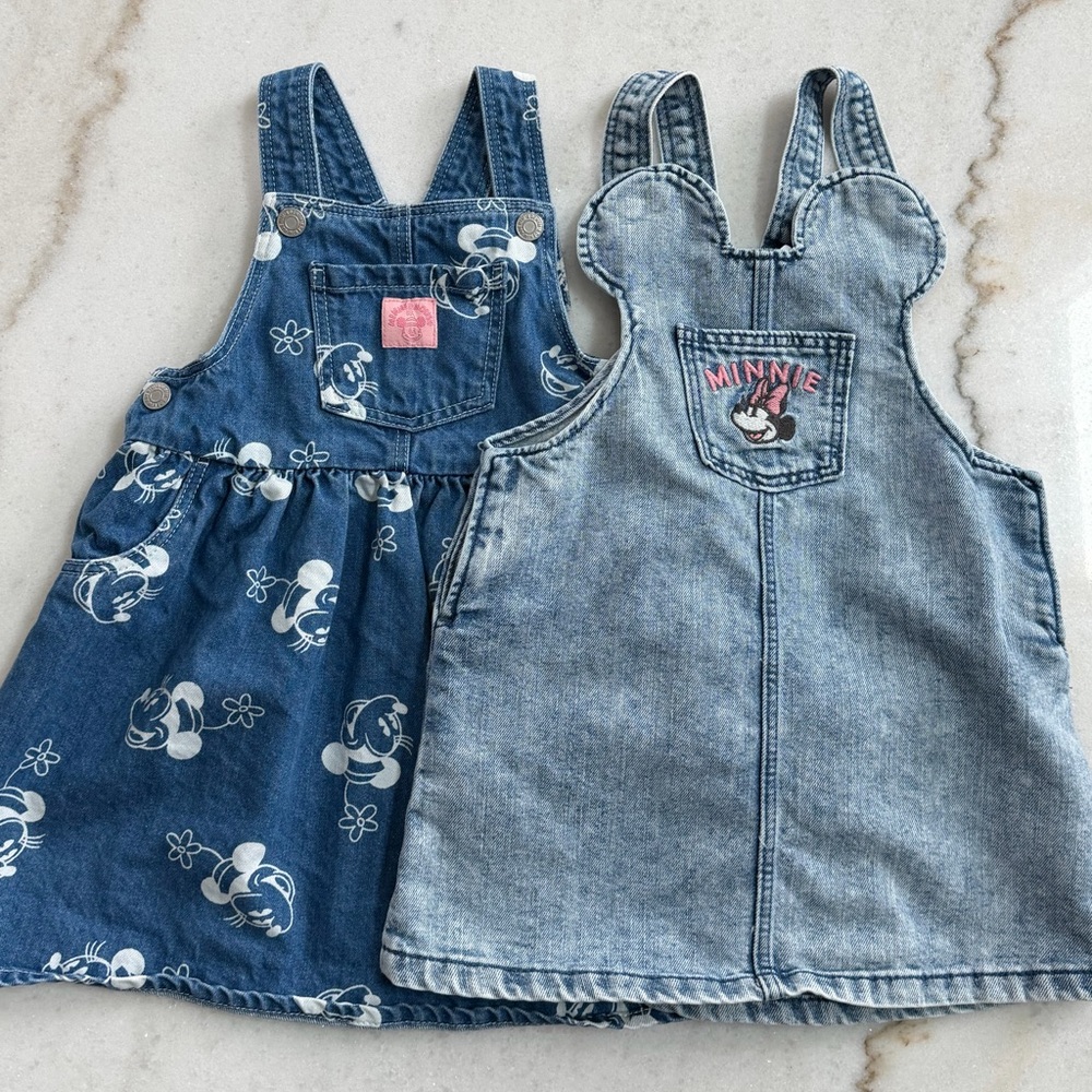 H&M x DISNEY GIRLS MINNIE MOUSE  DENIM JUMPSUIT DRESS size 2